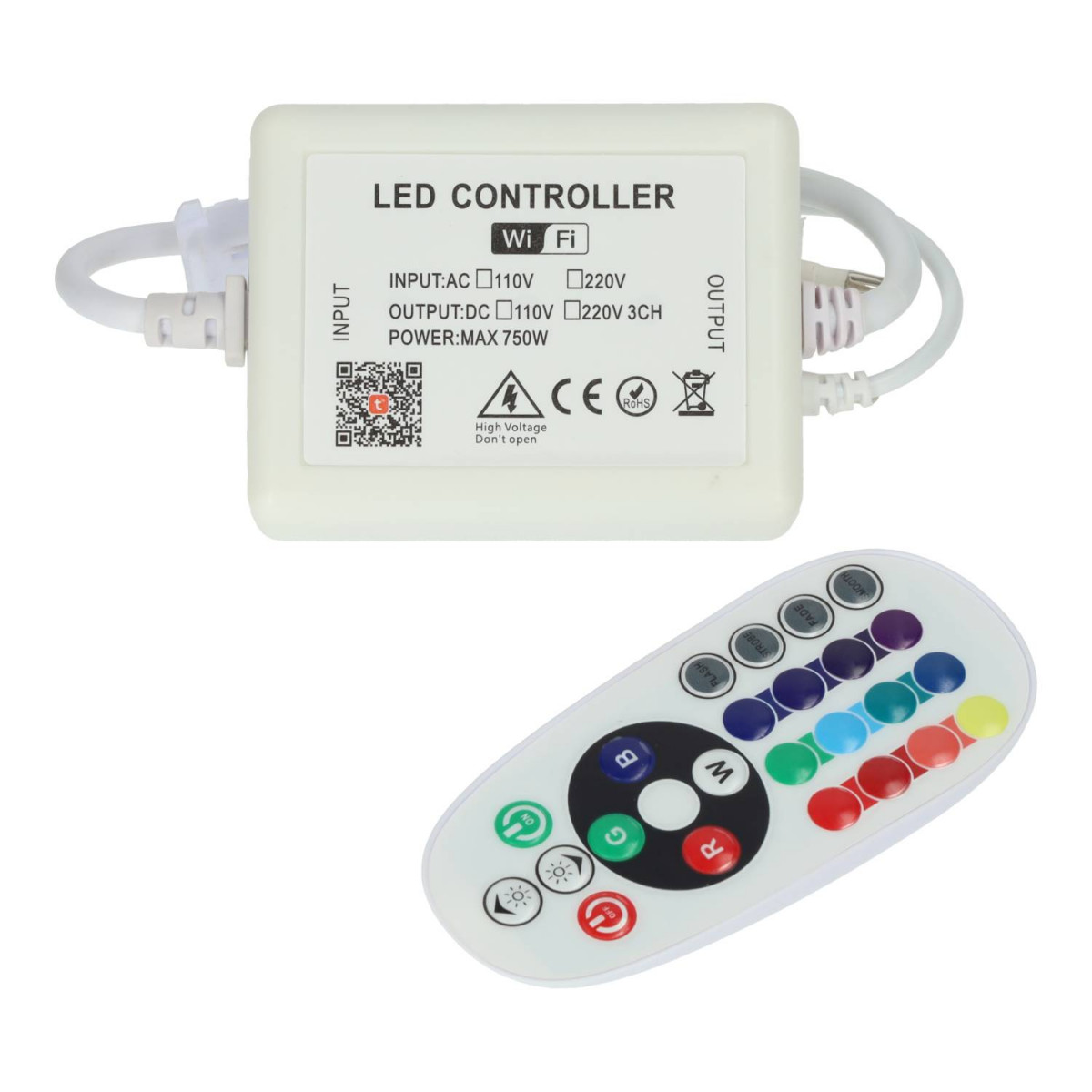 Controlador de ficha rápida de fita LED RGB 220V Wifi + IR