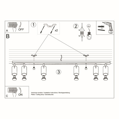 Lampada a soffitto RING 6L cromo