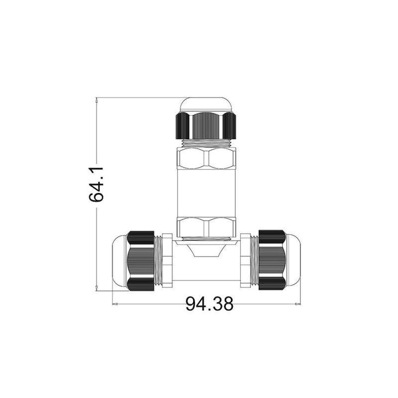 well2wellness Pièce en T noire avec 3 x filetage intérieur 1 1/2