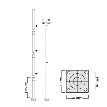 Coluna desmontável 2-4m para lâmpada de iluminação pública Ø76MM