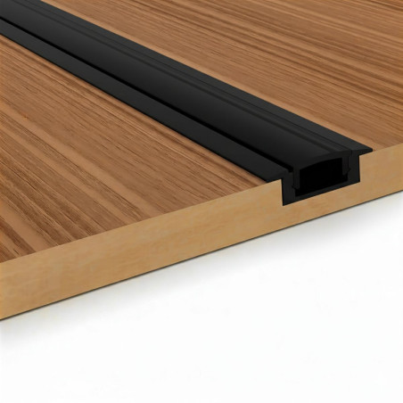 Perfil rectangular aluminio tira led 2m con pestañas negro