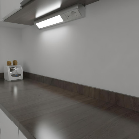 Under cabinet LED power light 9W Schuko & USB socket A+C - White/grey