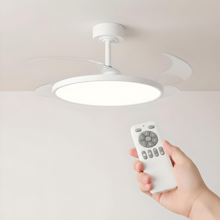 Ventilateur de plafond à pales rétractables et lumière LED 3CCT avec télécommande