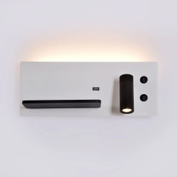 Aplique LED de Pared con USB y Luz de Lectura 3W + 7W Lado Izquierdo