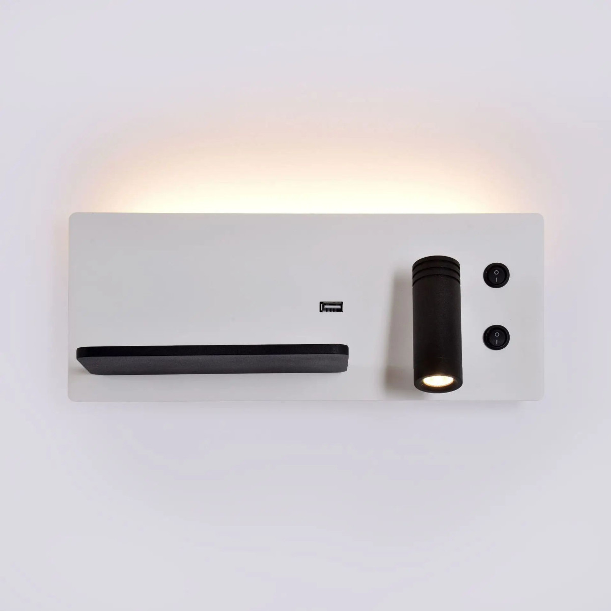 Aplique LED de Pared con Carga Inalámbrica, USB y Luz de Lectura 3W + 7W Lado Izquierdo