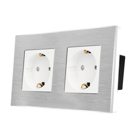 Brushed Aluminium Frame 2 Gang Crystal Series grey