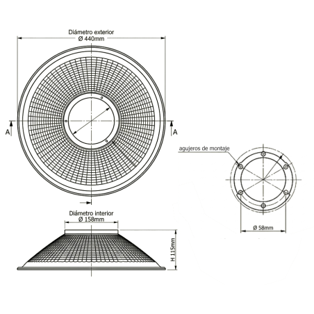 Réflecteur en aluminium 90º pour cloche SMD
