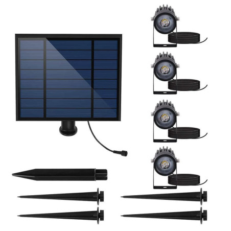 Kit de 4 Focos Solares LED de Exterior con Panel Solar 1W IP65