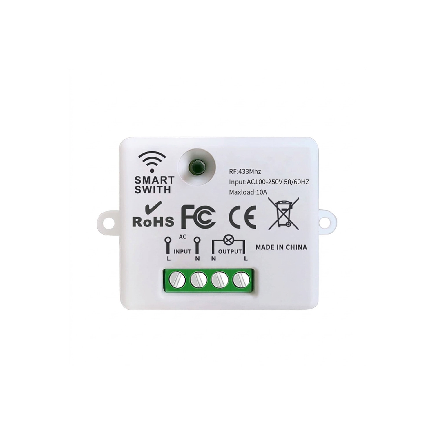 Receptor RF 433 MHz 1 Canal 10A para Interruptor Inalámbrico