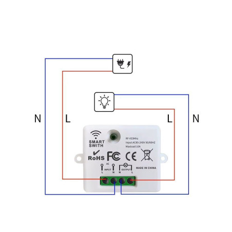 conexión Receptor RF 433 MHz 1 Canal 10A para Interruptor Inalámbrico