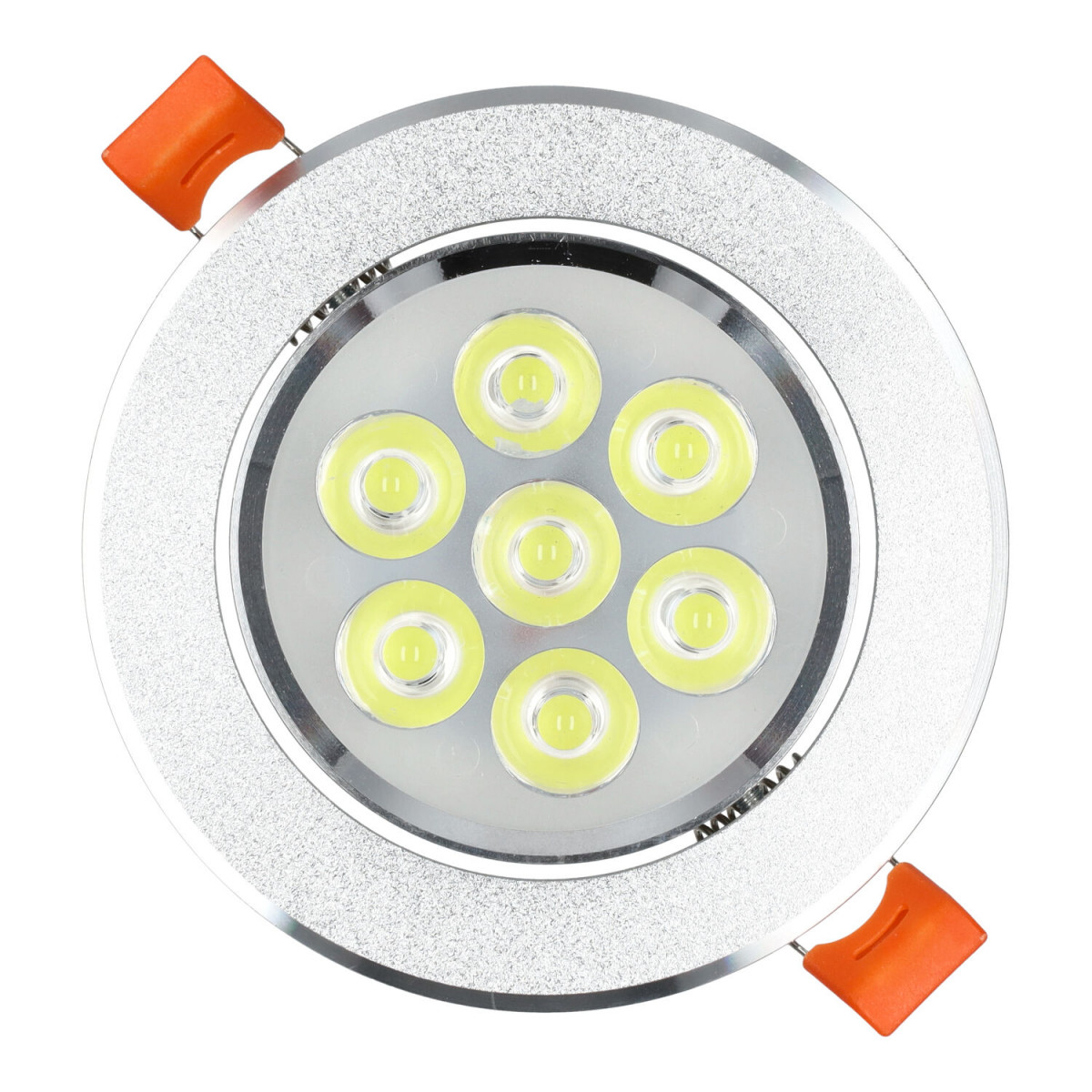 Infälld LED Spotlight Downlight IP54 varmvit 3000K, Set med 3 extra platta  runda LED-spotlights 7 Watt (7W) / 700 Lumen, Silver f2c4